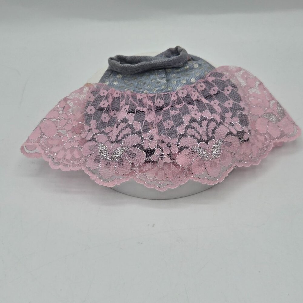 Genuine Barbie Fashion Doll Skirt With Pink Lace Overlay & Gray Base